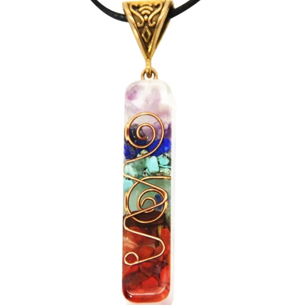 Gold Multicolor Chakra Pendant Necklace